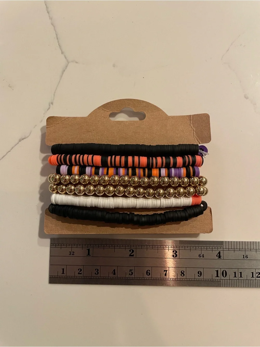 Halloween Kids Beaded Bracelet Set - Orange Black Purple